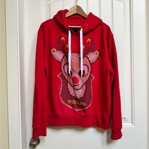 Urban Heritage Unisex Red Rudolph Graphic Print Hoodie. Size L